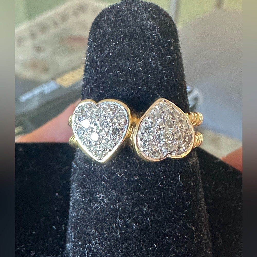 ✨18K Solid Gold Double Heart w/Natural Diamond✨